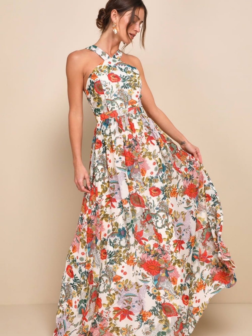 Lulu's Halter Style Floral Summer Maxi Dress